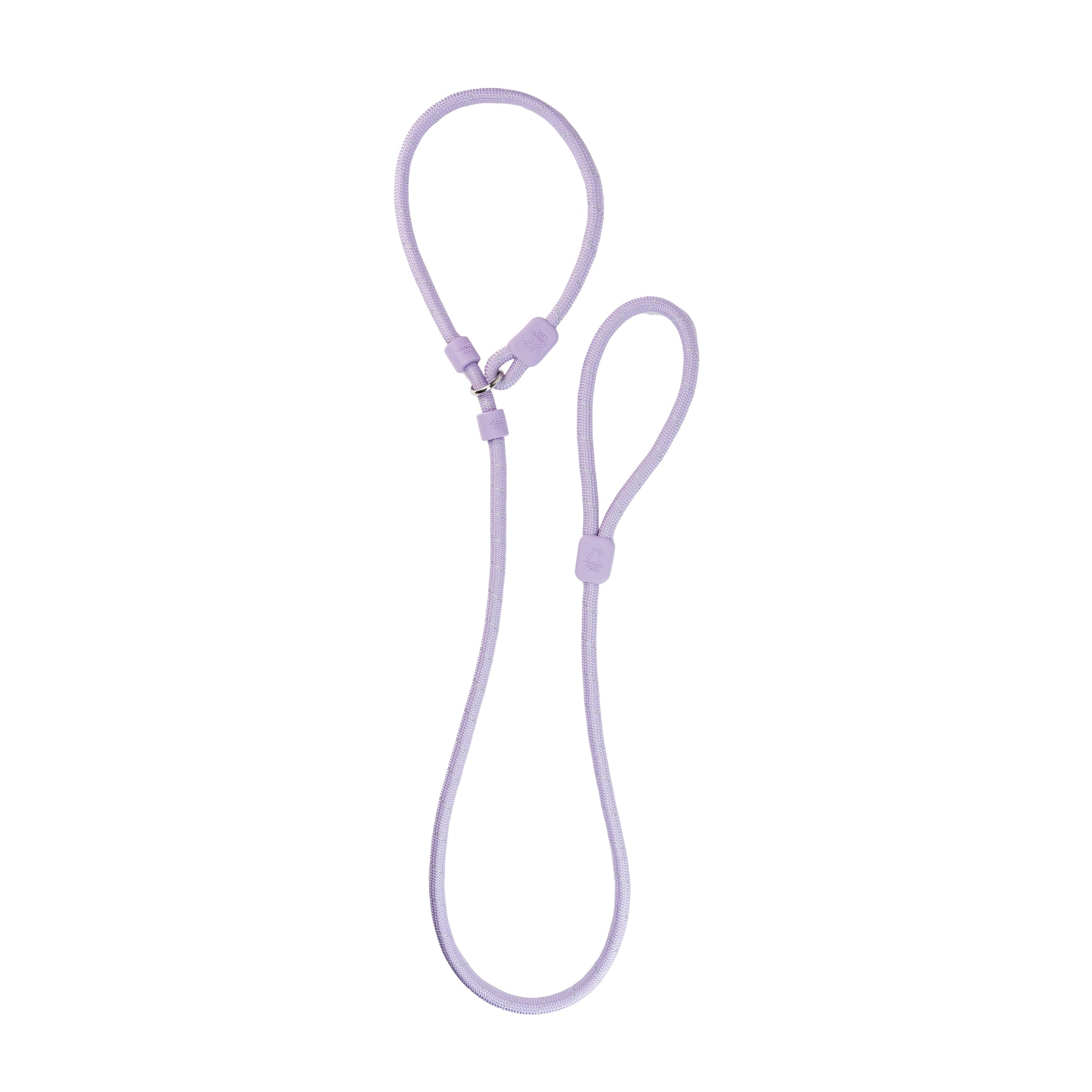 Lavender-colored slip leash with adjustable loops for pets, displayed on a white background.